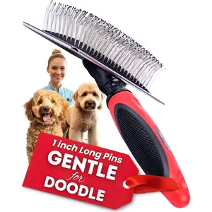 Dog Slicker Brush - Large - Protective Ball Tipped Pins Massages Pet Skin - Professional Groomer Dog Brush for Goldendoodle - Golden Retriever Brush (Large Size)