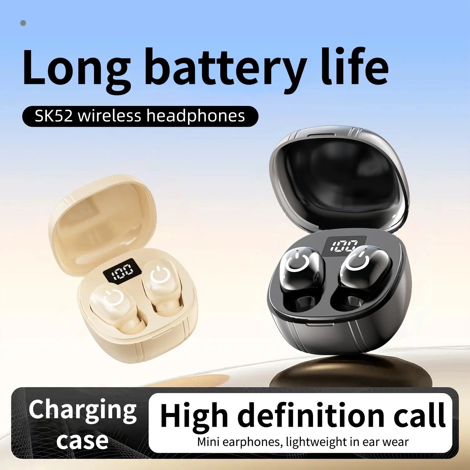 Wireless noise cancelling earphones, 6.0 wireless Bluetooth earphones, 10H ultra long battery life, angel ring touch operation, high-definition sound quality, Bluetooth earphones suitable for gaming (Black) earbuds