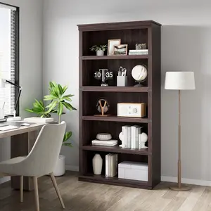 5 Tier Bookcase, Farmhouse Book Shelf with Storage Open Display Bookshelves, 67.4" Tall Book Case Wooden 5 Shelf Bookcase Home Decor Furniture for Home Office, Living Room, Bed Room - Cherry