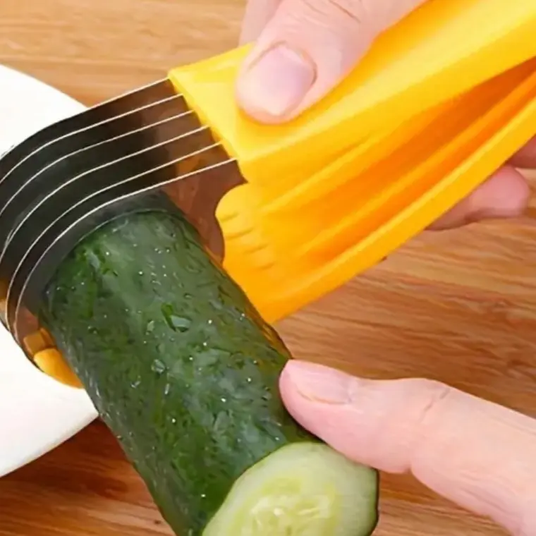 Premium Banana & Cucumber Slicer Pro with Sharp Stainless Steel Blades - Manual Handheld Fruit & Vegetable, Dishwasher Safe & Suitable for Healthy Snacks, Meal Prep, Home & Commercial Kitchens, Ergonomic Yellow Handle for Bananas, Cucumbers