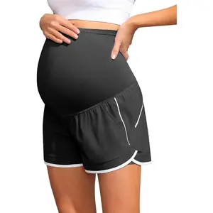 Maacie Maternity Shorts Double Layer 2 1 High Waist Athletic Shorts with Pockets