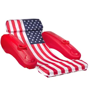 BARTON Inflatable Pool Lounge, American Flag Water Float, Swimming Pool Floating Chaise Lounge Cushion with Cupholder