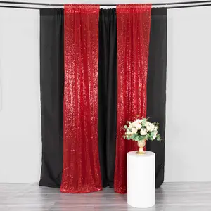 2 Pack Red Sequin Backdrop Drape Curtains with Rod Pockets, Seamless Glitter Mesh Photo Booth Event Divider Panels - 8ftx2ft