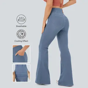 Halara Halara Flex High Waisted Crossover Pocket Cool Touch Washed Stretchy Knit Casual Super Flare Jeans