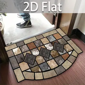 2D Flat Patchwork Pattern Printed Rug, Anti-Slip Irregular Door Mat, Suitable for Entrance Hall, Balcony, Garage, Corridor, Swan Velvet