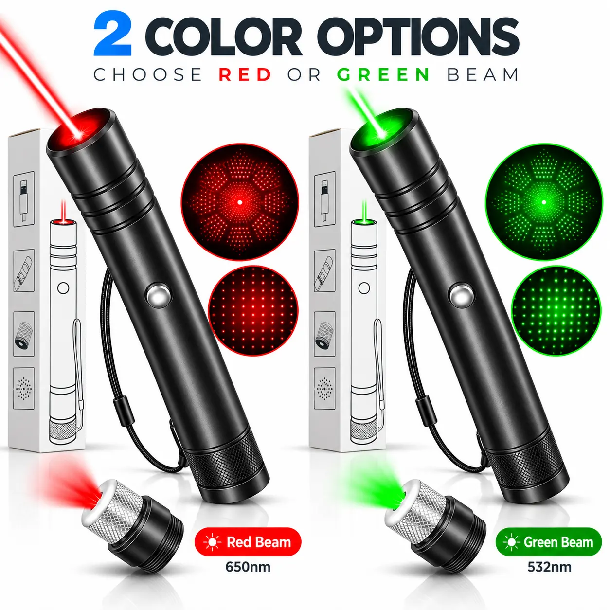 Handheld Laser Pointer, Red or Green Laser Light Pointer with Multiple Dot Patterns, Portable Laser Pointer with Wrist Strap and Single Button Operation for Presentations and Demonstrations