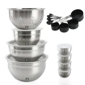 HANSMART 23PCS Stainless Steel Mixing Bowl Set with Sealing Lids, Grater Attachment, Kitchen Gadget Set for Mixing and Serving, Ideal for Cuisinart Large Salad - Tableware