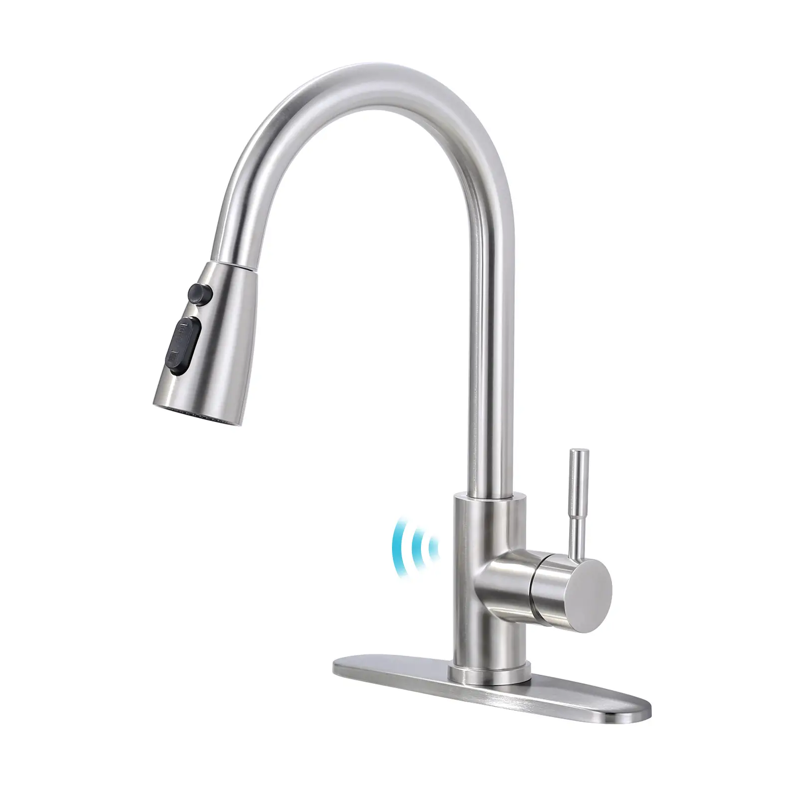 WOWOW Touchless Pull Out Kitchen Faucet, Stainless Steel Smart Motion Sensor Sink Faucet with Sprayer, Brushed Nickel Fixture for 1 or 3 Hole Installations, Pull Out Faucet