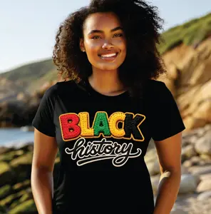 Faux Yarn Black History Month Tee - Stylish Black Unisex Tee with Bold Text Design Casual Everyday
