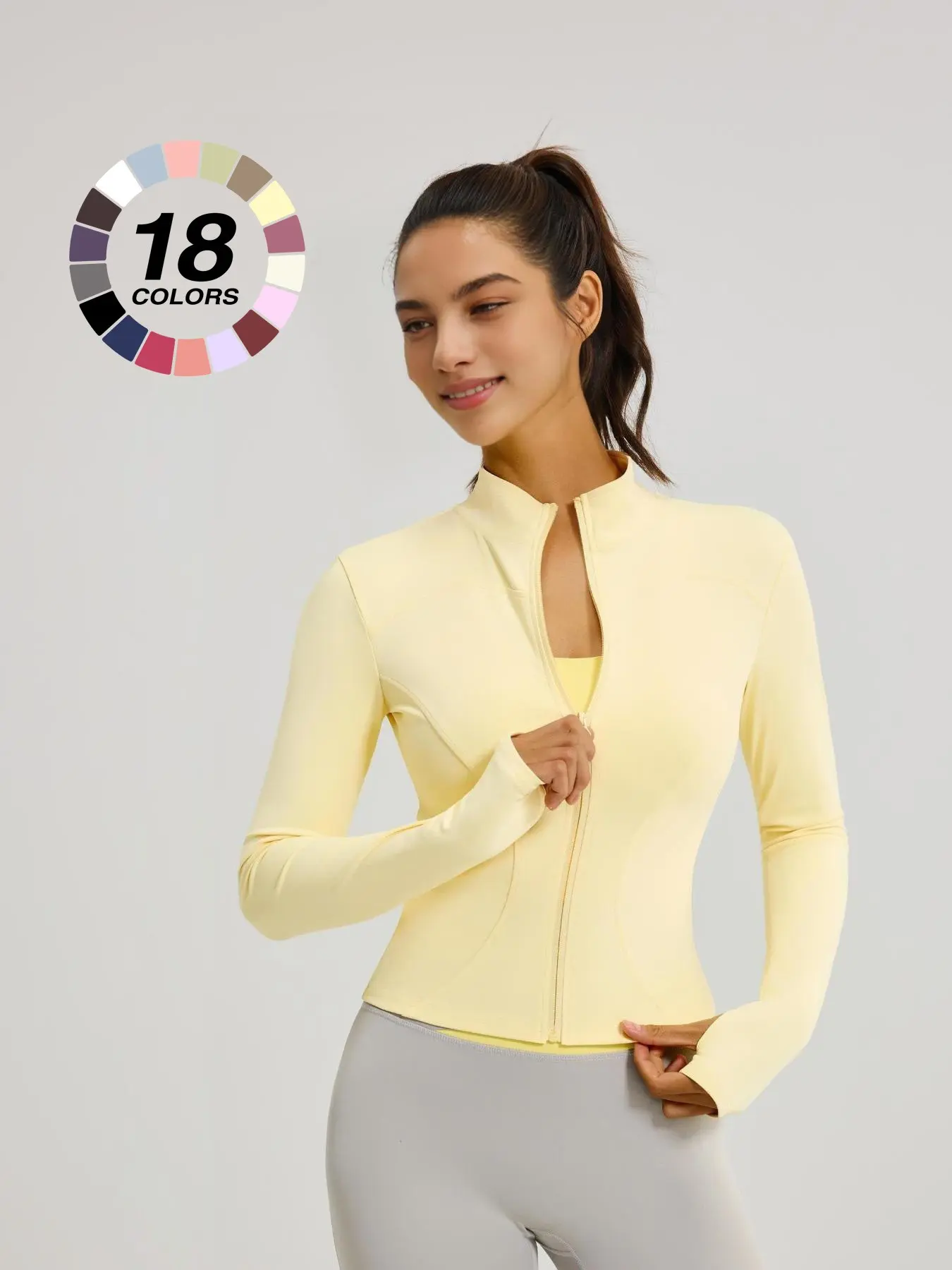 Women's Plain Zipper Thumb Hole Sports Jacket, Quick-Dry Breathable Long Sleeve Sport Top, Indoor Outdoor Yoga Jacket, Sporty Sports Outerwear
