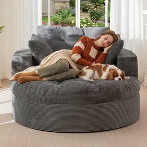 MAXYOYO Oversized Round Chaise Lounge Sofa, Upholstered Lounge Chair with 3 Pillows, Boneless Sofa Couch with Ottoman, Deep Seat Sleeper Chair for Living Room, Bedroom, No Assembly| Cloud Sofa | Compressed Sofa | summervibe | Living Room