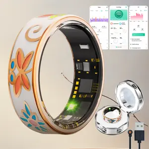 Floral Enamel Smart Ring for Women, Health Fitness Tracker, Activity tracking,Sleep/Steps/Heart Rate/Blood Oxygen/Blood Pressure/Calories Monitor, Waterproof,5-day Battery Life,No subscription fees,Android iOS Compatible,Remote photo, Workout Wearable