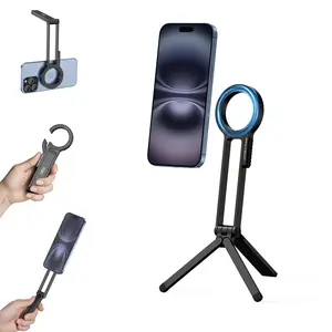 Magnetic Phone Tripod Stand for iPhone - Aluminium Maglock Smartphone Mini Tripod Foldable Pocket Cell Phone Stand Strong Magnet Quick Mount Compatible with iPhone 17 16 15 14 13 12 Series, Adjustable Viewing Angles, Perfect for Travel & Everyday Use