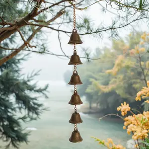 Handmade Metal Wind Chime Classic Country Iron Bell with Decorative Chain, Outdoor Garden Wall Decoration, Thanksgiving Home Decor