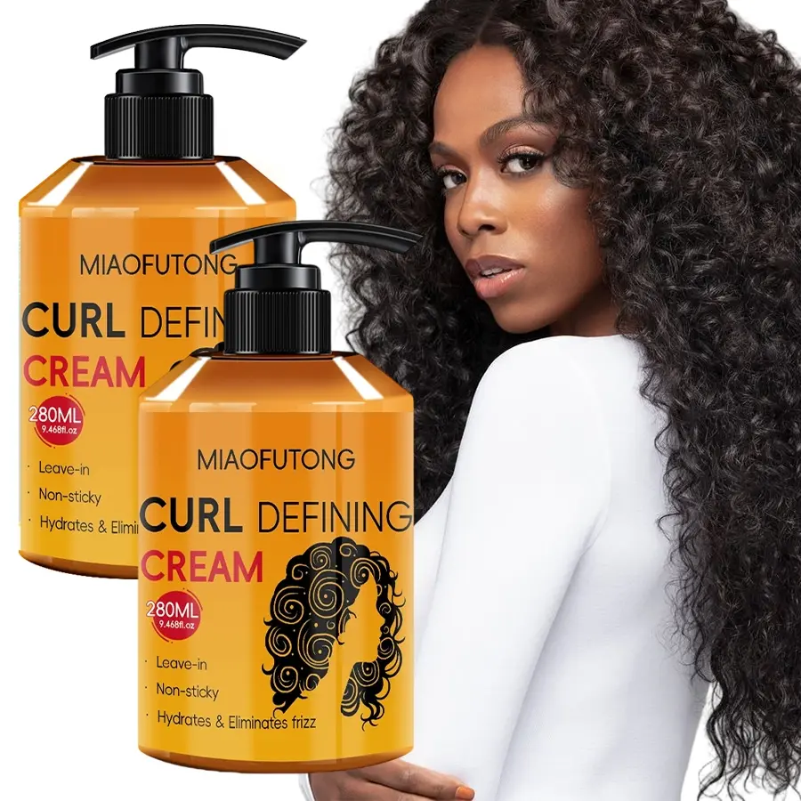 2 bottles of 280ml curly hair styling Hydrating cream, Curl Products, formulated for wavy and curly hair types, can enhance the Shiny Curls and fluffiness of hair. It contains castor oil, shea butter, Rosemary, Coconut, moisturizes hair, and soothes frizz