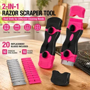 20 Blades Set Pink Dual-Ends Razor Blade Scraper Tool for Women, 2-in-1 Surface Scraping Cleaning Tool for Glass Cooktop, Oven Door, Window Labels, Handheld Household Home Care Supply