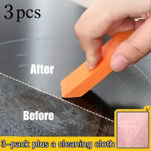 3pcs Orange Multi-Purpose Cleaning Eraser Blocks, Manual Scrubber Sponges for Stain & Rust Removal, Non-Electric Deep Cleaner for Bathrooms, Kitchen Cookware, Orange 3Pcs