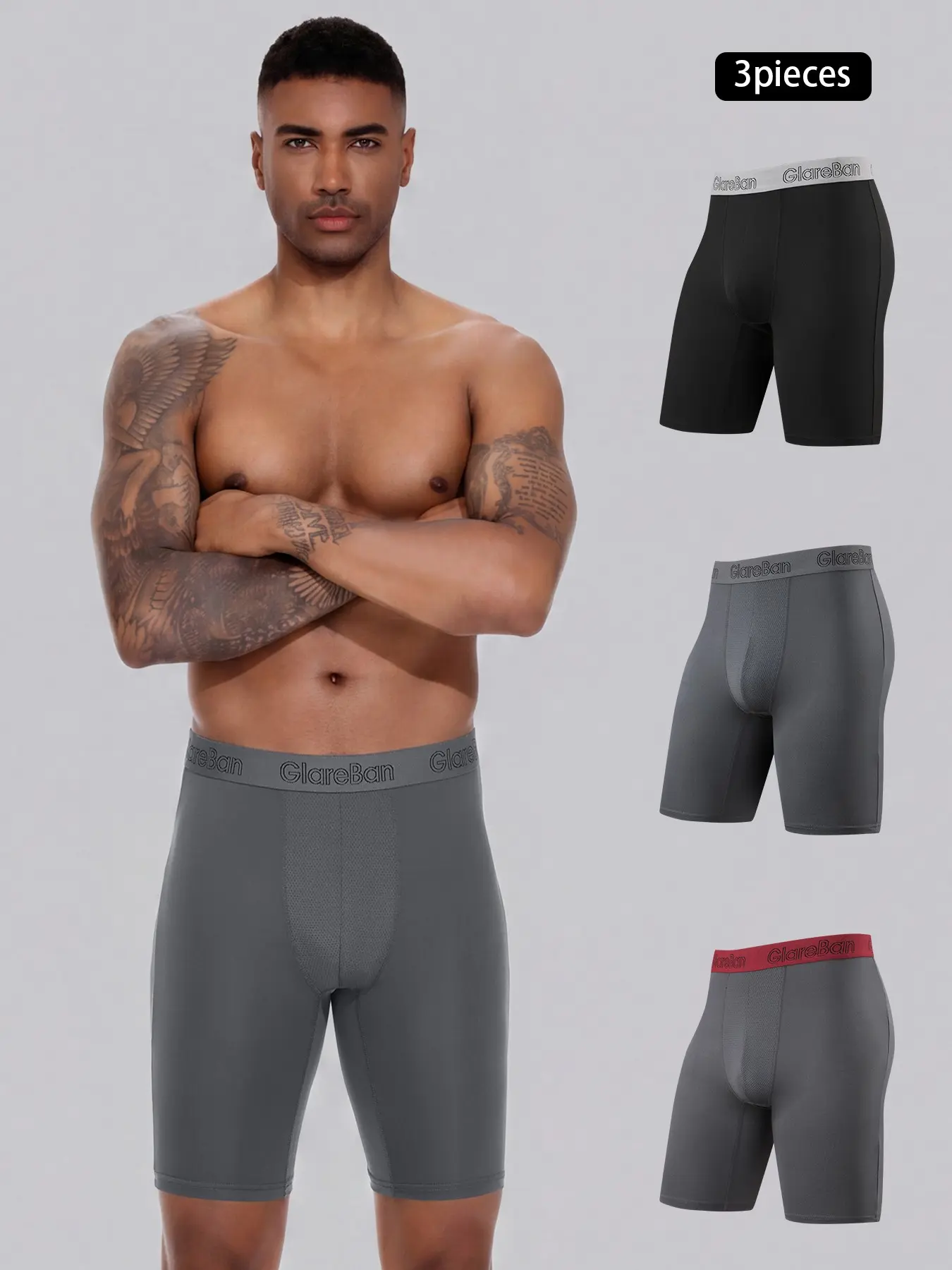 3pcs Long Leg Sports Boxer Shorts for Men, Quick-Dry Soft Underwear, Athletic Underwear, Comfortable Male Underpants, Brand Quality New, Ideal for Daily Wear, Sweat Wicking Underwear, Tight Fit Sporty