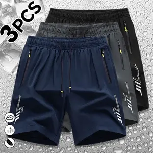 3-pack men’s  solid-color drawstring  with pockets—fashionable, versatile outdoor  shorts; men’s clothing; -waist sports  for everyday wear; quick-drying, , and cool-to-the-touch; comfortable   suitab Quick-Dry Elastic Athletic Shorts Set summer