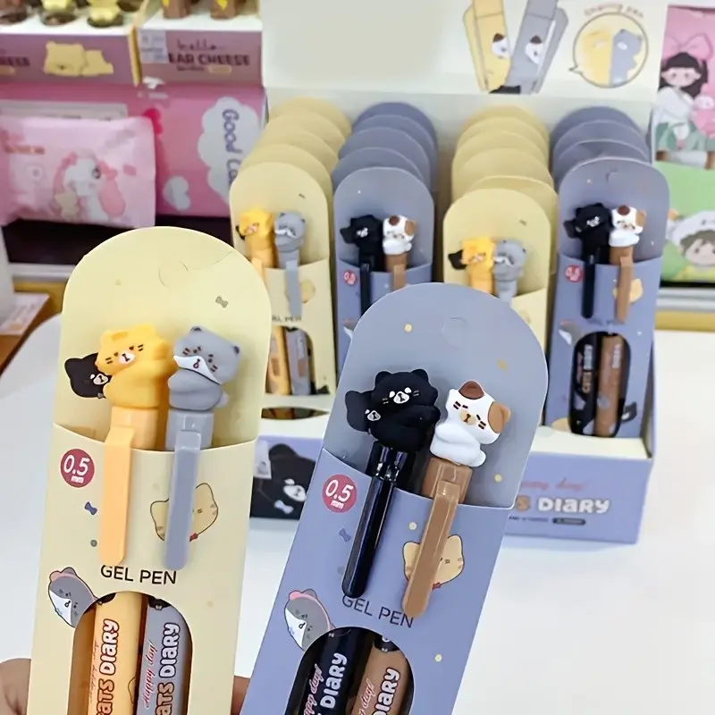 Cute Cat Glue Animal Design Pens Set, Stationery Writing Tools, Aesthetic Ink, Perfect Gift for Cat Lovers, Ideal for Daily Office Use, Available in 2/4/8 Pieces, Stationery Supplies
