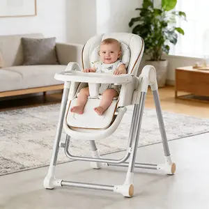Multi Functional All in 1 Baby High Chair Swings for Infants Foldable Rocking 8 Level Height Adjustment Eco Friendly Washable PU Cushion Ultimate Baby Feeding Chair (Gray) aesthetic  high  chair