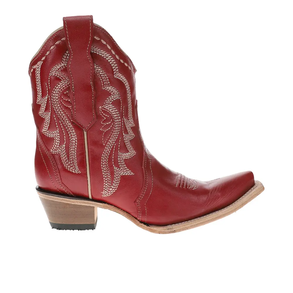 Corral Womens Embroidered Ankle Pull On Snip Toe  Casual Boots Ankle Mid Heel 2-3" - Red