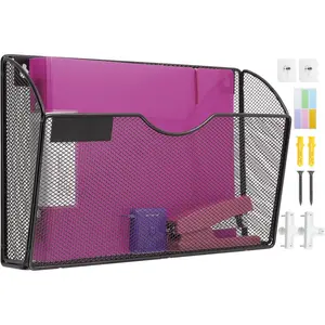 1 Pocket Mesh Wall File Holder Organizer Office Hanging File Folder Magazine Rack, Nametag Label Hooks Set Included (Black)