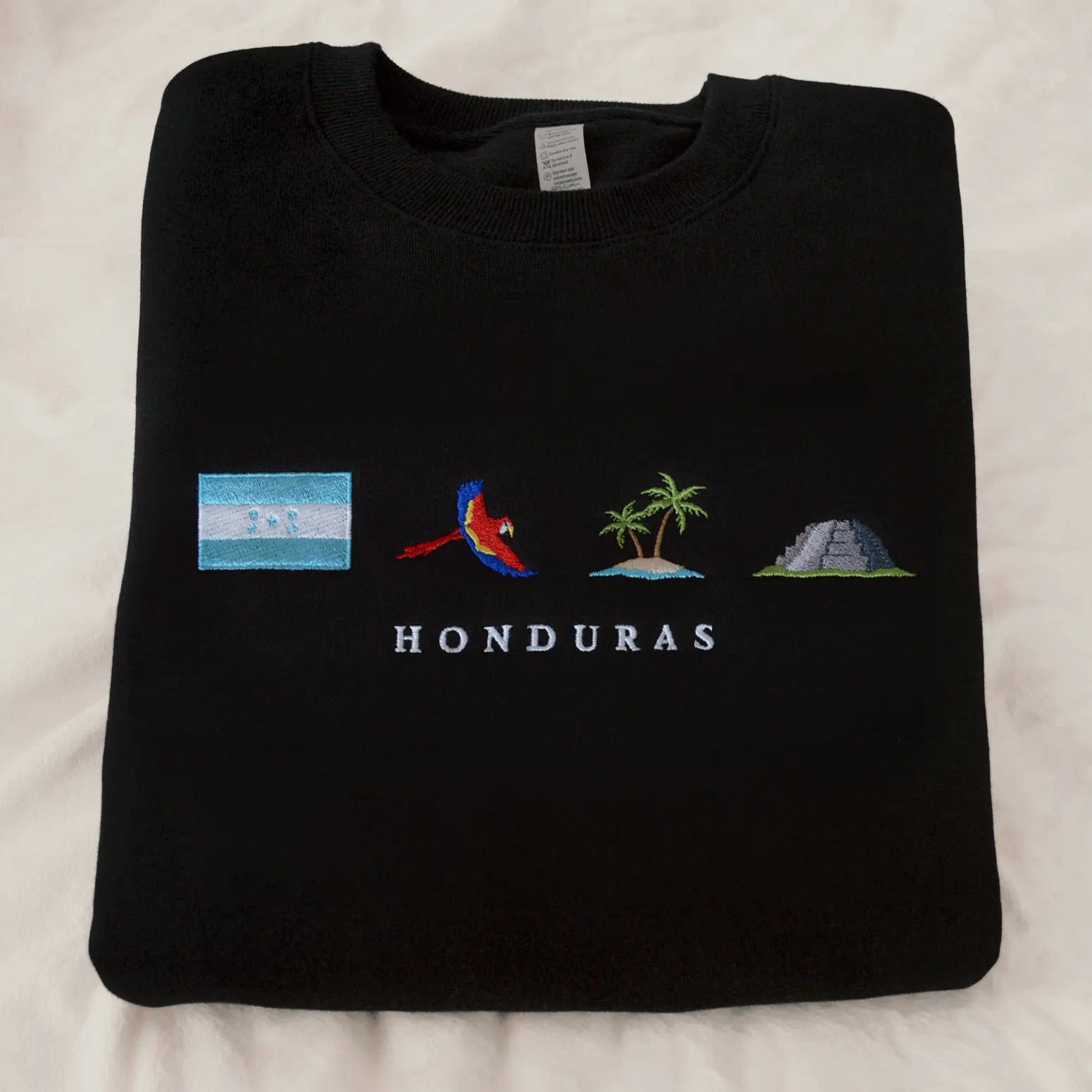 Embroidered Honduras Sweatshirt T-Shirt Hoodie, Honduras Flag Crewneck, Tropical Parrot Island Travel Shirt, Honduran Pride Gift