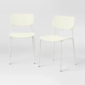 Set of 2 Molded Plastic with Metal Base Dining Chair White - Room Essentials