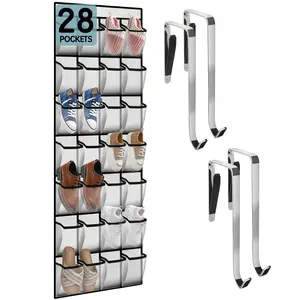 LMMAKE 28-Pocket Over-Door Organizer with 4 Metal Hooks Large Capacity Hanging Shoe Rack for Space-Saving Storage White Hangable Design