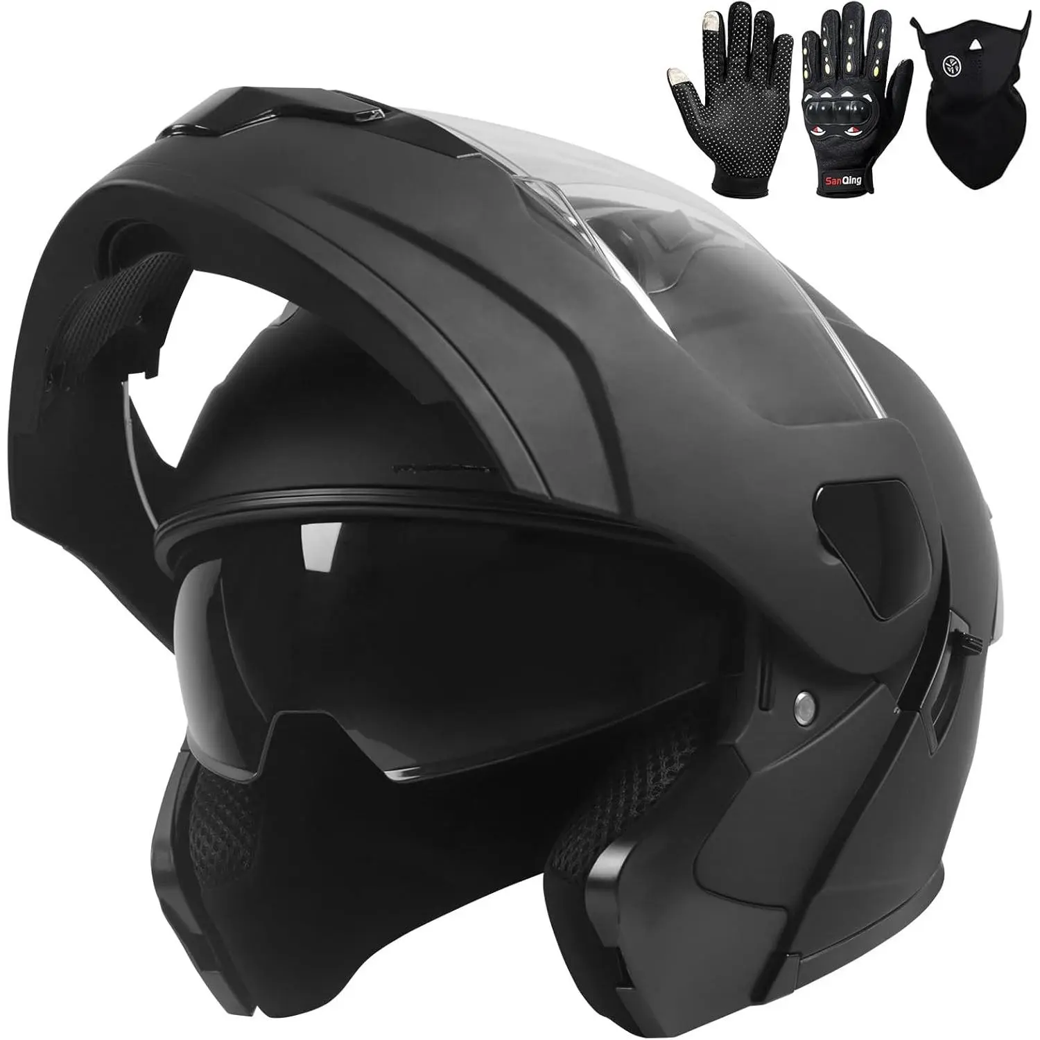 Adults' DOT-Approved Modular Full Face Motorcycle Helmet - Flip-Up Dual Visor, Adjustable Airflow, Convenient Flip-Flop Mechanism, Helmets for Motorcycle for Street Bikes, Snowmobile, City Riding Moto Gear with Gloves & Mask