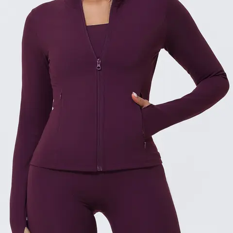 Women's Stand Collar Zipper Sports Yoga Jacket, Windproof Slim Fit Long Sleeve Running Outerwear, Pockets Design, Polyester Spandex Fabric Jacket, Jackets for women, Zippered Jacket, Workout Jacket, Fitness Outerwear