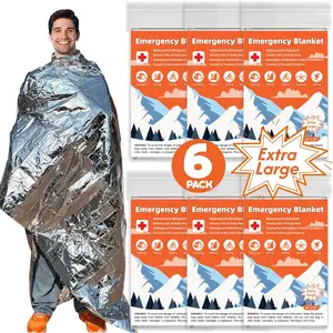 6 Pack  Thermal Blanket , 84" x 64"  Mylar Blankets for Outdoor, Space Blanket,  Foil for ,  Kit Camping Blankets,  Warmer, Hiking