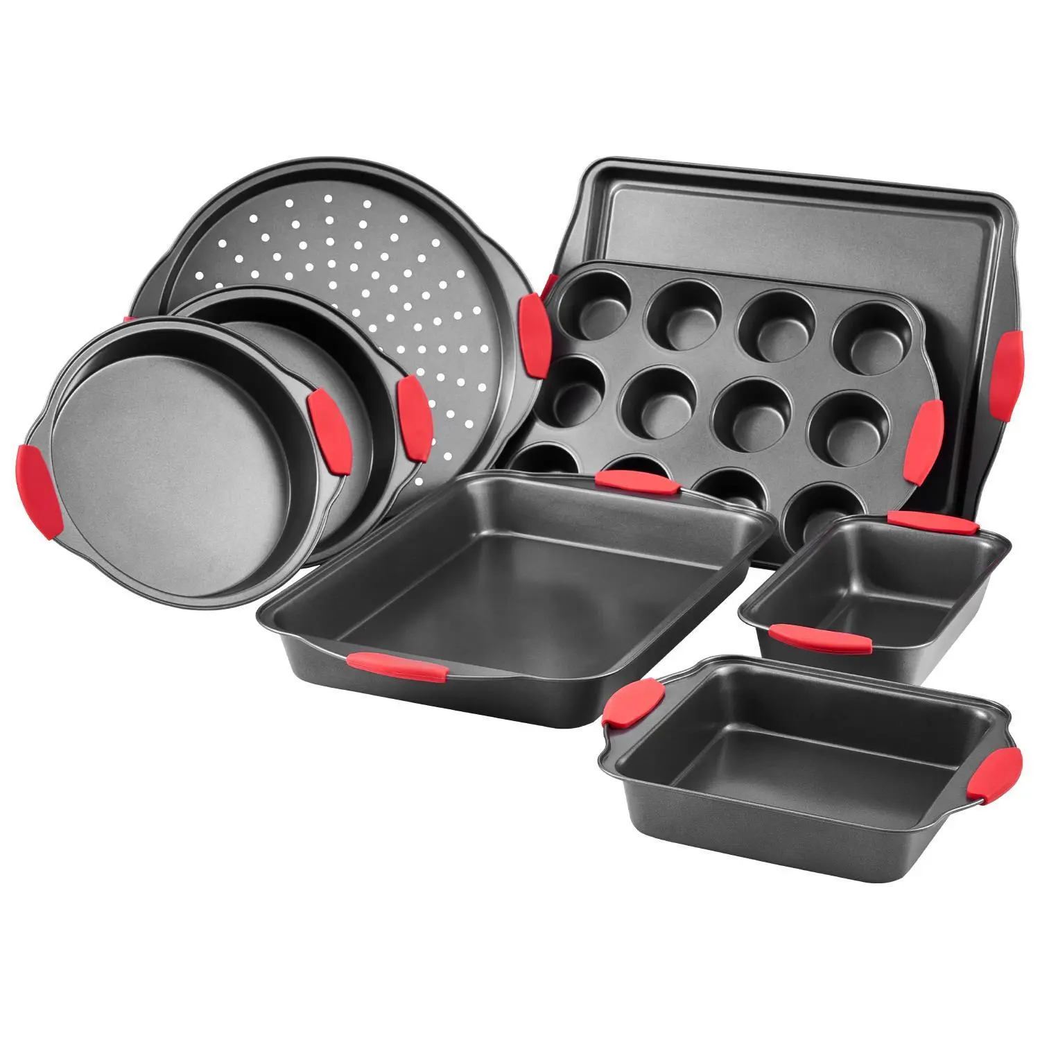 【summerfinds】VEVOR 8-Piece Nonstick Carbon Steel Bakeware Set, Oven-Ready Anti-Stick Metal Baking Sheets & Trays, Stackable Kitchen Cookware with Silicone Handles, Easy to Clean for Cookies, Cakes, Muffins, Oven-Ready Baking Sheets