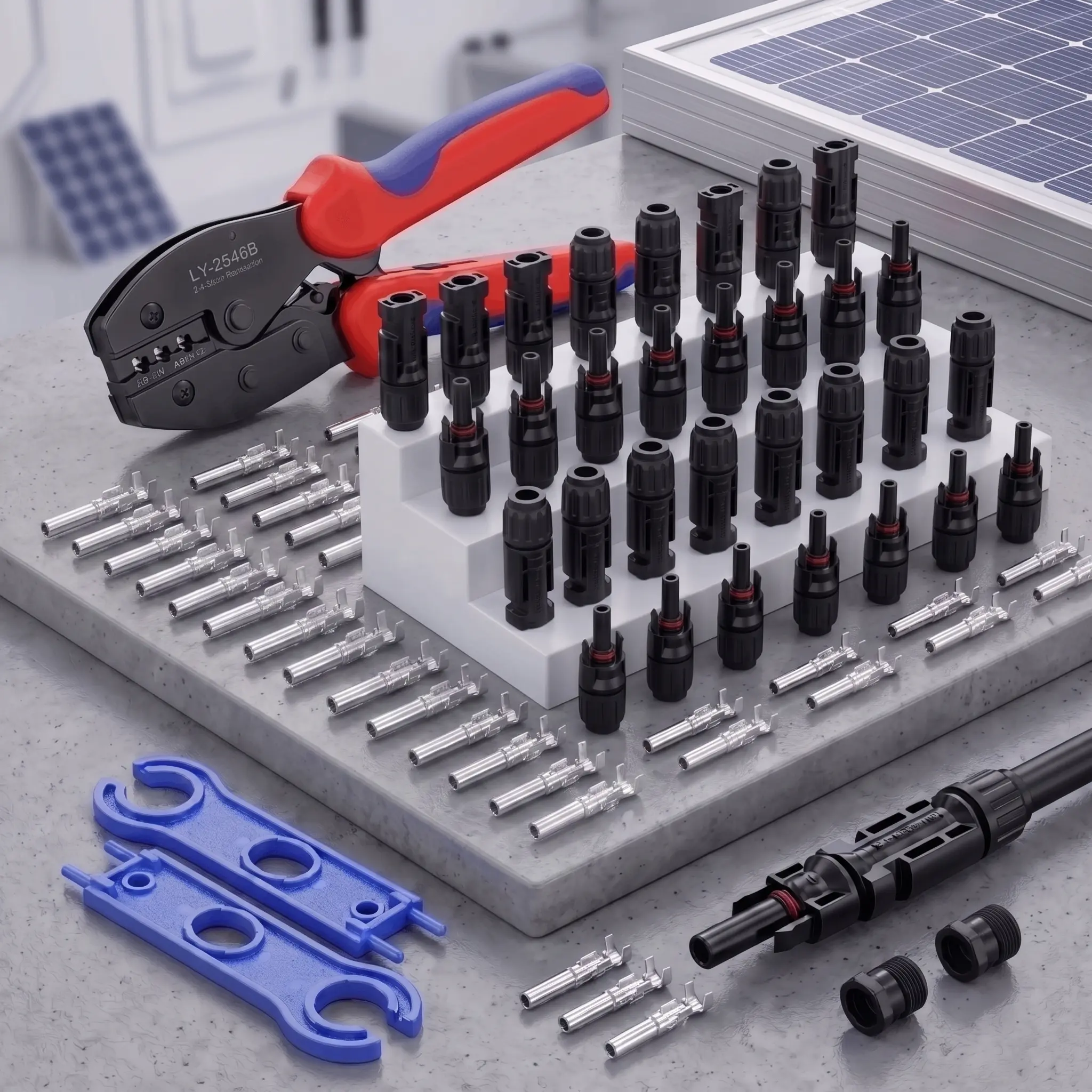 40PCS Solar Connector Kit for 2.5/4mm² (12/14 AWG) Cable, Includes 20 Pairs Male/Female Solar Panel Connectors, Metal Terminals, 1PCS Solar Crimping Tool & 2PCS Spanner Wrench, IP67 Waterproof Solar Connectors for RV, Boat & Solar Panel System