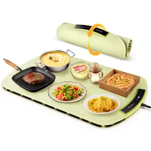 Electric Warming Tray, Foldable Food Warming Mat with 8 TEMP Setting, Full-surface Heat in 5s, , Easy to Clean with Nano-Material,coasters、 tableware Portable Silicone