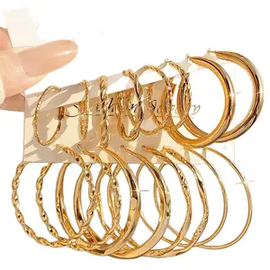 Elegant Geometric Hoop Earrings Set for Women, 16 Pcs Irregular Design, Creative Personalized Fashion Jewelry, Hollywood Style, Statement Earrings