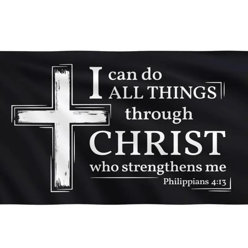 Philippians 4:13 Inspirational Christian Flag  "I Can Do All Things Through Christ" Bible Verse Flag Room Courtyard Church and Activities﻿(B) Wall Banners Decor Tapestry bedroom decor