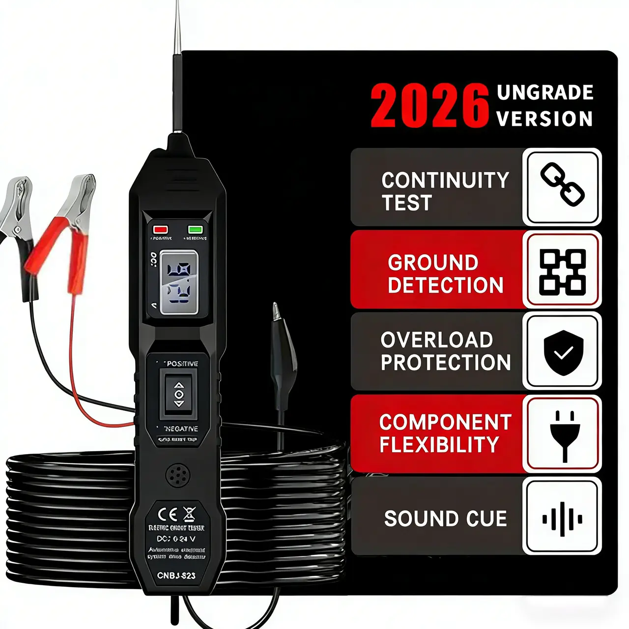 2026 Upgraded Automotive Power Probe Circuit Tester, 12V-24V Digital Car Electrical Test Pen with LCD Display, Continuity Test, Ground Detection, Overload Protection, Buzzer Sound Alarm, Auto Wiring Diagnostic Tool for Car Truck Motorcycle RV Boat, All 12