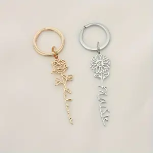 Personalized Floral Keychain - Custom Name Stainless Steel Keyring, Suitable for Bridesmaids, Mother's Day and Valentine's Day Gifts, Christmas, Halloween, Loved Ones, Friends Holiday Gift Suitable for men and women.