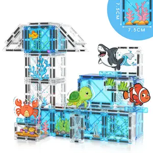 DIY building block children's toys, Magnetic building blocks, marine animal scenes, learning space and shape toys, colorful geometric shapes, creative games to enhance learning and imagination, parent-child interaction