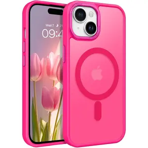 for iPhone 15 Case, Magnetic iPhone15 Phone Case Compatible with MagSafe, Translucent Matte Magnetic Cover Shockproof Women Girl Protective Cute Case for iPhone 15 6.1", Hot Pink