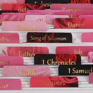 Laminated & Reposition Bible Tabs, Gold Foil Pink Rose, Large Print Christian Gift for Women, Easy to Read and Apply Bible Journaling Tabs (Gold Pink Rose)