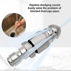 Stainless Steel Sewer Jetter Nozzle, Pressure Washer Drain Cleaner, 1/4'' Quick Connect, 5000 Psi, Durable & Efficient, Quick Connect Nozzles