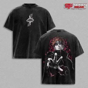 Pain Nagato T-Shirt – Naruto Oversize Anime Graphic Tee, Acid Washed Heavy Cotton Shirt, Vintage Manga Streetwear, Unisex Casual Wear, Anime Merch, Gift for Anime Fans