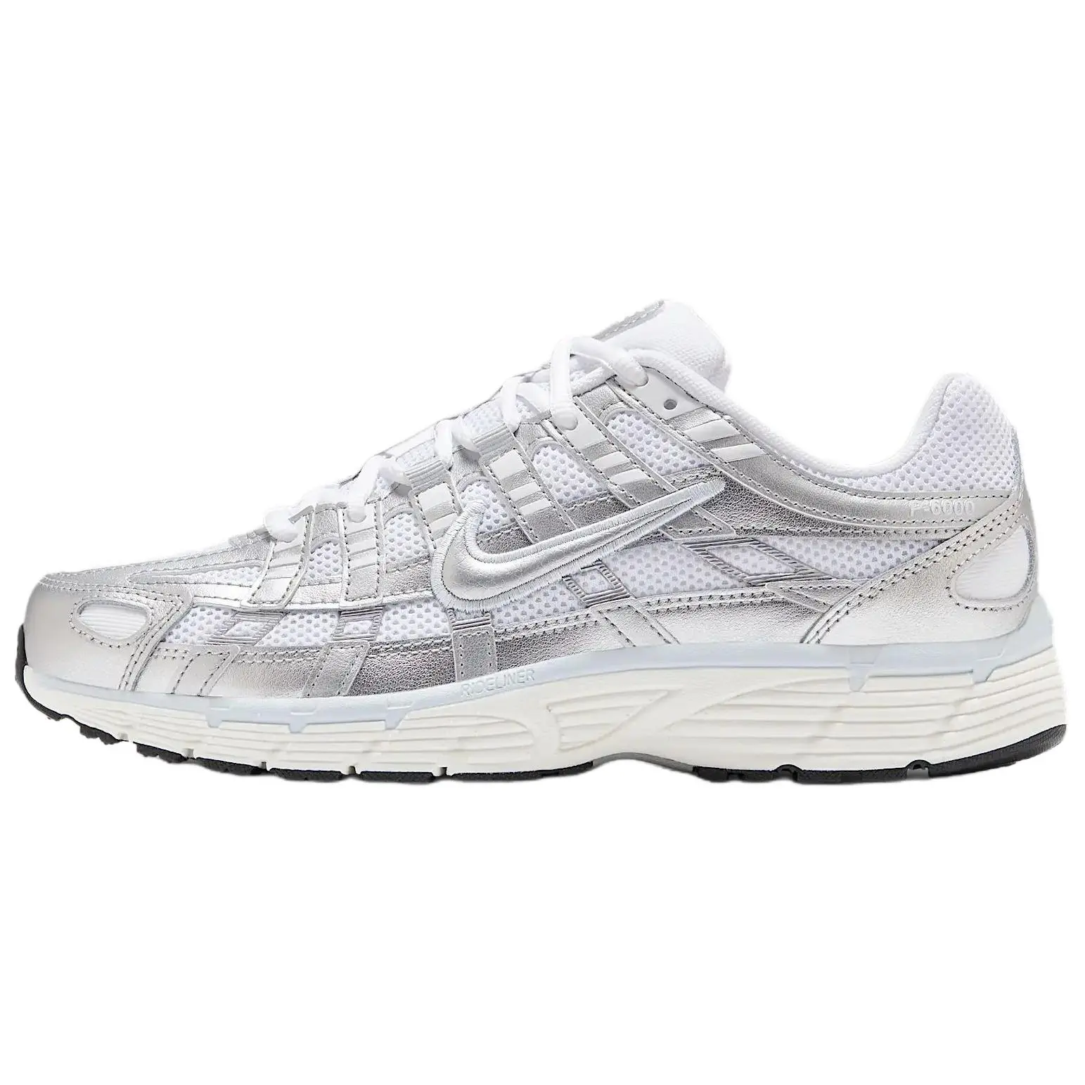 NIKE Women's P-6000 Lightweight Workout Sneakers | Breathable Mesh Running Sports Footwear in White & Metallic Silver