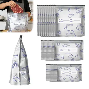 Reusable Aluminum Foil Food Storage Bags - 2025 New Gray-30pcs (3 Sizes*Each 10 Pcs, 30 Pieces) Stand-Up Labelled Resealable Vacuum Zipper Pouches for Vegetables, Meat, Pack, Kitchen Preserving Containers summerwins