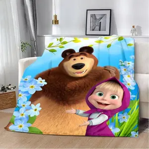 Hot Cartoon Printed Blanket Picnic Blankets Warm Blanket Soft And Comfortable Blanket Home Travel Lovely M-MashaS Bear Birthday Christmas Gifts