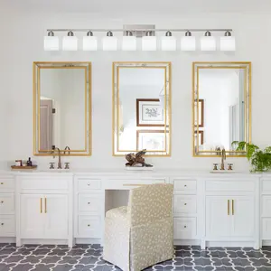 10-Light Bathroom Light Fixtures, 6552inch Nickel Vanity Light with Milky White Glass Shade, Modern Bathroom Wall Lights Over Mior, Farmhouse Wall Sconces Lighting for Bedroom Living Room