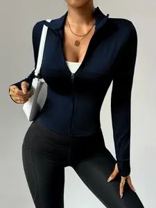 Women's Stand Collar Zipper Jacket, Slimming Design, Breathable Sporty Casual Style, Perfect for Yoga, Fitness, and Daily Wear, Spring Sports Jacket, Athletic Jackets, Sporty Breathable Outerwear